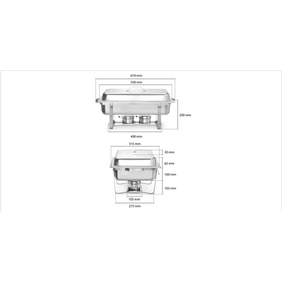 Chafing edényszett, HENDI, GN 1/1, 8,5L, 610x355x(H)297mm – 4. kép