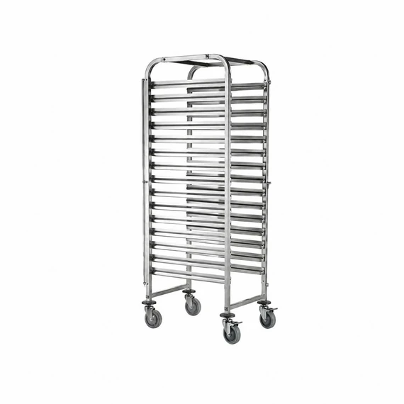 14 SZINTES, ROZSDAMENTES 60X40-ES ÁLLVÁNY, FÉKEZHETŐ KEREKEKKEL (REGÁL KOCSI), EXKLUZÍV KIVITEL